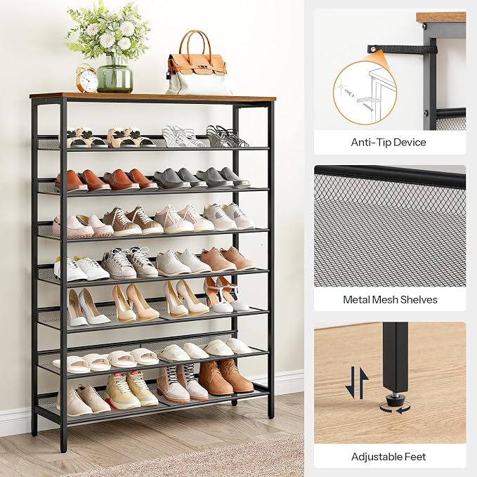HOOBRO Shoe Rack for Entryway, 8-Tier Shoe Shelf, Large Capacity Shoe Storage Organizer for 32-40 Pairs of Shoes, Front Door Entrance, Hallway, Closet, Space Saver, Rustic Brown and Black BF118XJ01 - Image 7