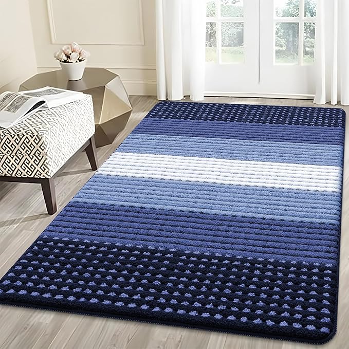 Kitinjoy Indoor Outdoor Door Mat, 59x36 Non-Slip Absorbent Dirt Trapper, Low-Profile Washable Inside Entrance Front Floor Mat, Sturdy Soft Entry Dotted Ombre Doormats for Entryway, Navy Blue by Kitinjoy