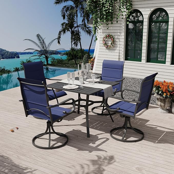MELLCOM Patio Swivel Chair Set of 2, High Back Padded Textilene Outdoor Dining Chairs with Metal Frame, All-Weather Outdoor Furniture Rocker for Backyard, Blue - Image 12