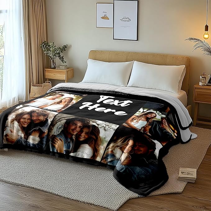 Custom Blanket with Picture Text, Personalized Mother's Day Blanket with Photos, Customized Photo Mom Blankets, Personalized Mother's Day Birthday Gifts for Mom Wife Grandma