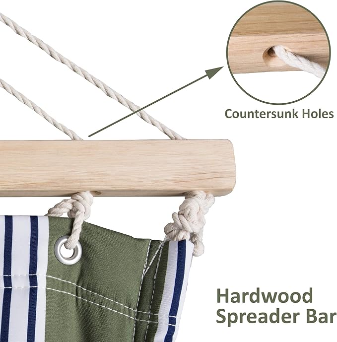 SUNCREAT Double Hammock, Extra Large Quilted Fabric Swing with Hardwood Spreader Bars & Detachable Pillow, Heavy Duty, Perfect for Indoor/Outdoor Patio, Deck, Yard, Blue&Aqua - Image 6