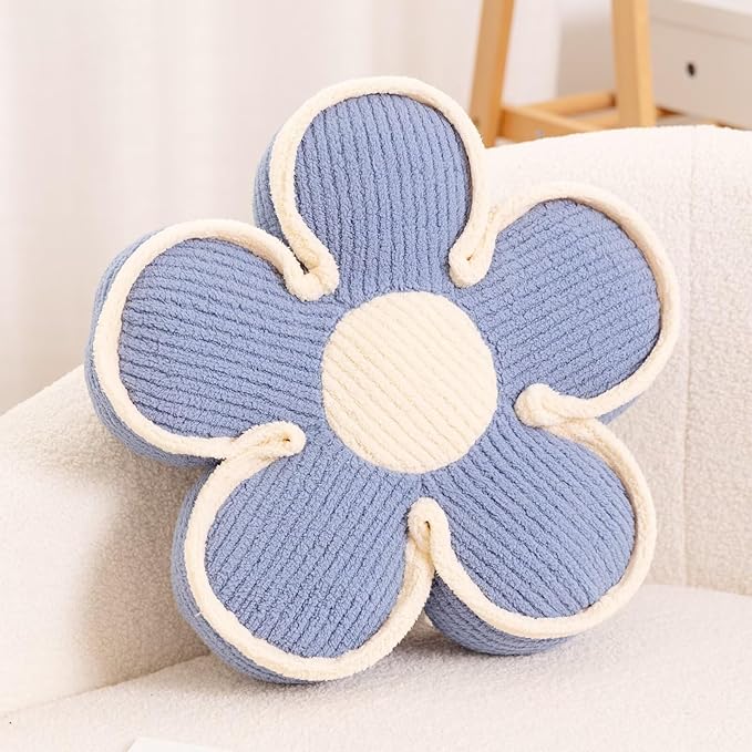 Kcvvcr Flower Pillow, Soft Shaped Floor Cushion, Decorative Throw Pillow, Cute Seating Cushion, Room Decor Plush Pillows for Sofa Couch Bed (13.7 Inch, Blue)