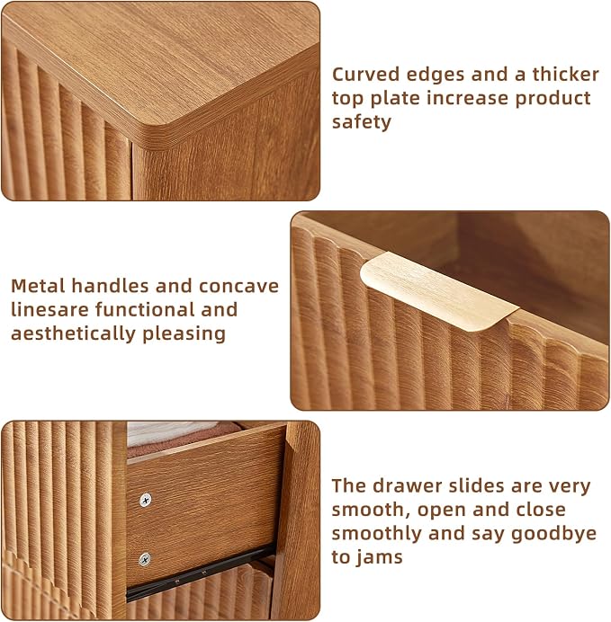 LEYAOYAO Fluted 5 Drawers Dresser for Bedroom Set of 2, 41" Tall Modern Chest of Drawers with Metal Handle, Curved Profile Design,Brown Wood Drawer Organizer for Bedroom, Living Room, Hallway - Image 7