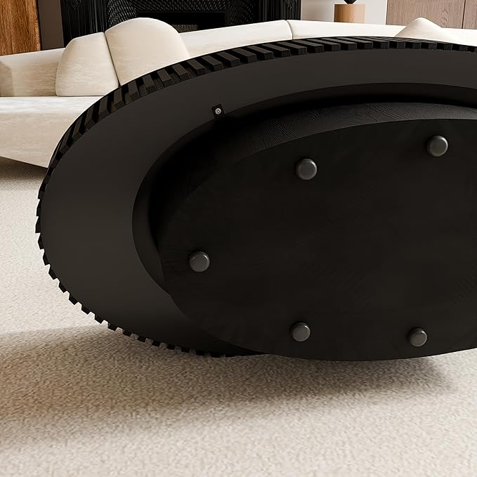 Oval Coffee Table with Storage for Living Room Fluted Pedestal Coffee Table Modern Handcrafted Centre Table for Apartment, Easy Assembly 47.2"x23.6", Black
