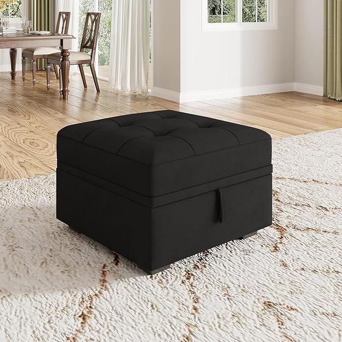 HONBAY Modular Sectional Sleeper Sofa with Pull Out Bed, Ottoman for Sectional Couch, Black