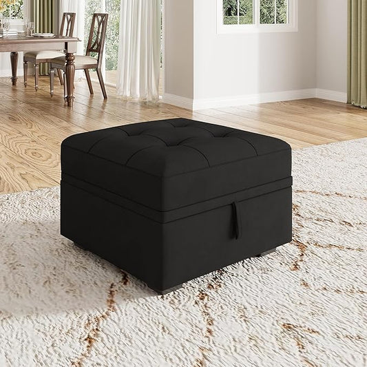 HONBAY Modular Sectional Sleeper Sofa with Pull Out Bed, Ottoman for Sectional Couch, Black
