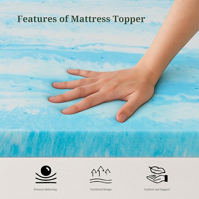 Memory Foam Mattress Topper Twin XL - 3 Inch Gel Infused Bed Toppers, Pressure Relief Mattress Pad for Dorm Room, CertiPUR-US Certified