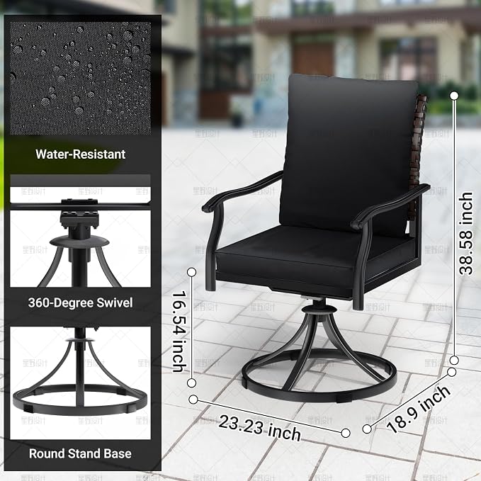 LEVELEVE 2-Piece Swivel Dining Chairs, Outdoor Patio Bistro Chairs for Lawn, Garden, Deck, Backyard & Porch (Matching Series for 5-Piece Set) - Image 5
