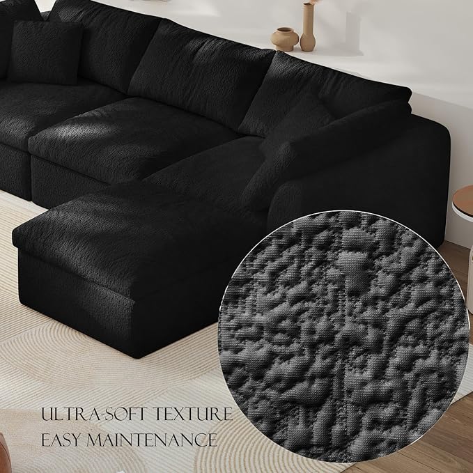 Ottoman Modular Sectional Sofa Boneless Cloud Ottoman,Footstool, Comfy Seating Experience Foot Rest Stool, Foot Rest Under Desk for Living Room Bedroom, Black