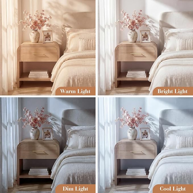 Night Stand Set of 2 [Unique Curved Profile] [FSC-Certified Wooden Board] 1-Drawer and 1 Storage Shelf Nightstand 24" H Metal Handle Modern Bedside Table Side Table End Table for Bedroom - Image 6