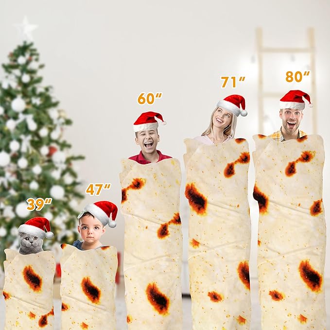 LetsFunny Burrito Tortilla Throw Blanket for Couch, Double Sided Burrito Taco Tortilla Wrap Blankets, Funny Realistic Flannel Food Round Blankets, Christmas Birthday Gifts for Women Men Teen 47in