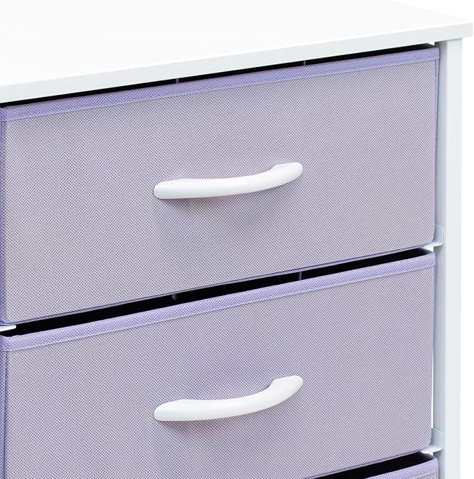 Sorbus Nightstand with 3 Drawers - Furniture Storage Chest Tower Unit for Bedroom, Hallway, Closet, Office Organization - Steel Frame, Wood Top, Pastel Fabric Bin (Purple) - Image 7