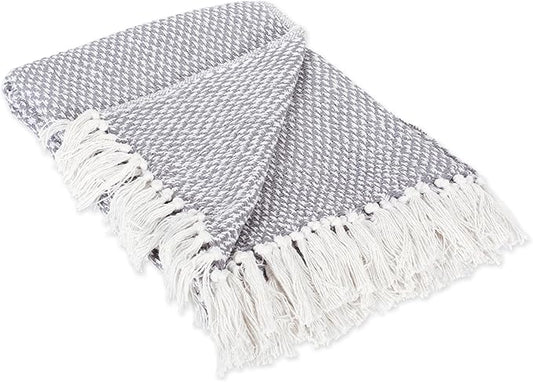 DII 100% Cotton Basket Weave Throw for Indoor/Outdoor Use Camping Bbq's Beaches Everyday Blanket, 50 x 60, Woven Stripe