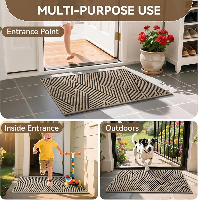 Door Mat Indoor Outside Entrance 17"x30", Low-Profile Non Slip Outdoor Inside Doormat Entryway Mat, Dirt Resistant Absorbent Front Porch Welcome Entry Mats, Washable Easy Clean, Brown - Image 8