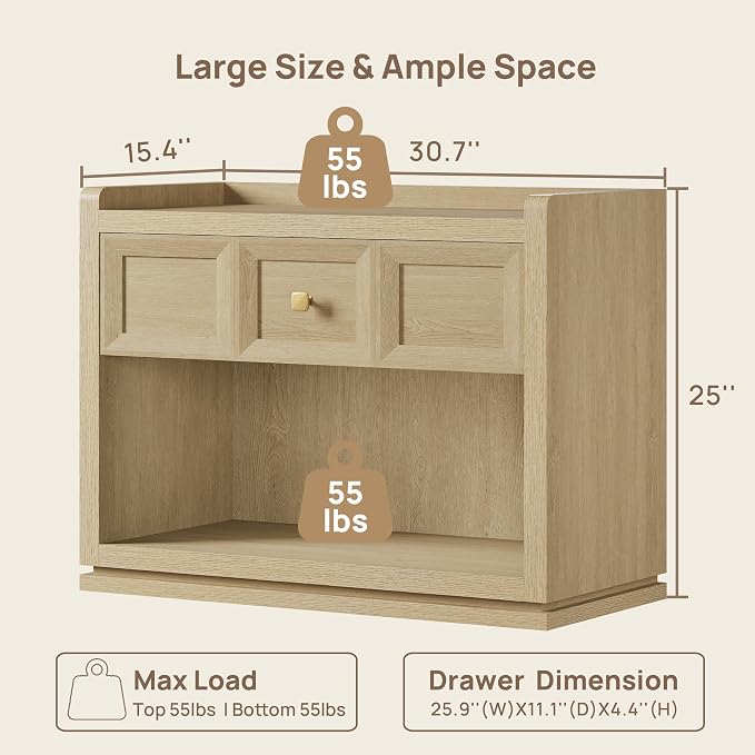 SICOTAS 31" Wide Nightstands Set of 2, Large Night Stands with Drawer, Oversized King Size Nightstand Bedside Table for Bedroom, Farmhouse End Side Table Set of 2(Coastal Oak, 31 Inch) - Image 2