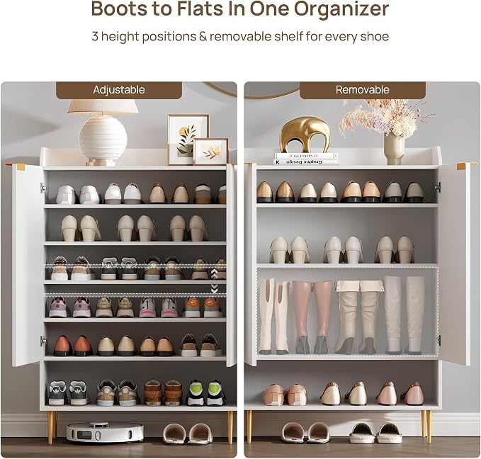 SICOTAS Fluted Shoe Cabinet - 50.7" Tall, 7-Tier Shoe Storage Cabinet with Adjustable Shelves & Doors, Modern Entryway Shoe Organizer for Hallway Front Door Closet, White - Image 4