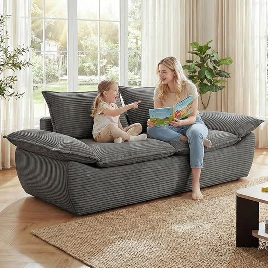 59" Boneless Loveseat Sofa, 2-Seater Gray Boneless Sofa with Removable Cushions & 2 Pillows, Small Couch Boneless Compress Foam Sofa for Living Room, Apartments, & Office
