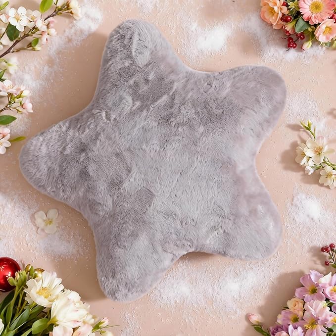 YRXRUS Star Pillows, Light Gray Star Shaped Pillow, Decorative Throw Pillow Gifts, Cute Plush Room Decor, Fluffy Faux Rabbit Fur 18"x18" Pillows for Living Bedroom