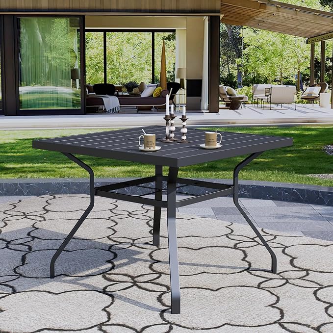 Anmutig 5-Piece Outdoor Dining Set, 35'' Square Table with 4 Swivel Chairs, All Weather Frame Furniture Set - Brown Style2 - Image 7