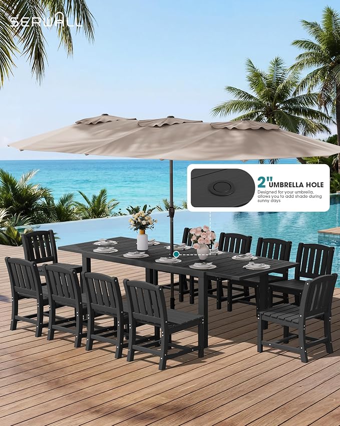 SERWALL Outdoor Dining Chairs Set of 4, All-Weather HDPE Patio Armless Chairs Suitable Outdoor Dining Table, Black - Image 2