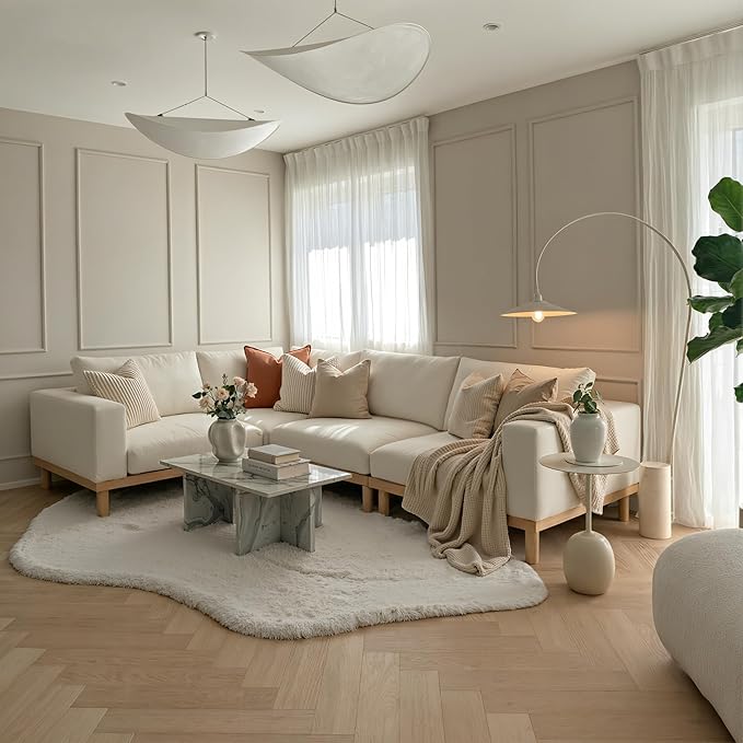Acanva Minimalist Modular Sectional Sofa for Living Room, Wide & Deep Seat Convertible Furniture Set with Metal Frame and Movable Covers, Corner Chair, Off White