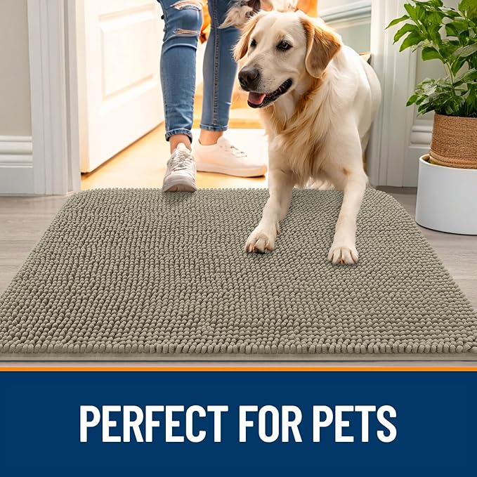 OLANLY Dog Door Mat for Muddy Paws 59x24, Absorbs Moisture and Dirt, Absorbent Non-Slip Washable Doormat, Quick Dry Chenille Mud Mat, Entry Indoor Entryway Carpet for Inside Floor, Warm Taupe - Image 6