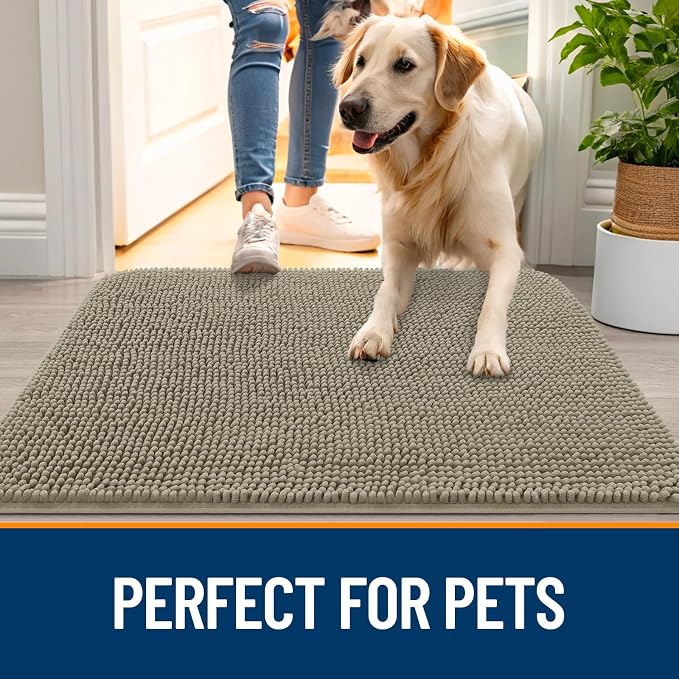 OLANLY Dog Door Mat for Muddy Paws 40x24, Absorbs Moisture and Dirt, Absorbent Non-Slip Washable Doormat, Quick Dry Chenille Mud Mat, Entry Indoor Entryway Carpet for Inside Floor, Warm Taupe - Image 6
