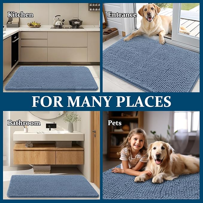 OLANLY Dog Door Mat for Muddy Paws 70x46, Absorbs Moisture and Dirt, Absorbent Non-Slip Washable Doormat, Quick Dry Chenille Mud Mat for Dogs, Entry Indoor Entryway Carpet for Inside Floor, Airy Blue - Image 8