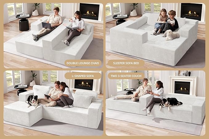 Homguava Modular Sectional Couches for Living Room, Cloud Couch with L-Shape Chaise,Comfy Sofa Living Room Couch with Deep Seat,No Assembly L Couch,Luxury Distressed Velvet(Begie,L)