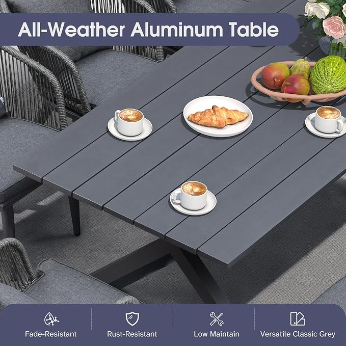 PURPLE LEAF 16 Pieces Patio Dining Set Wicker Outdoor Furniture Rectangular Table and Chairs Set for Garden Deck Aluminum Frame Backyard Kitchen Set, Cushions and Pillows Included Grey - Image 3
