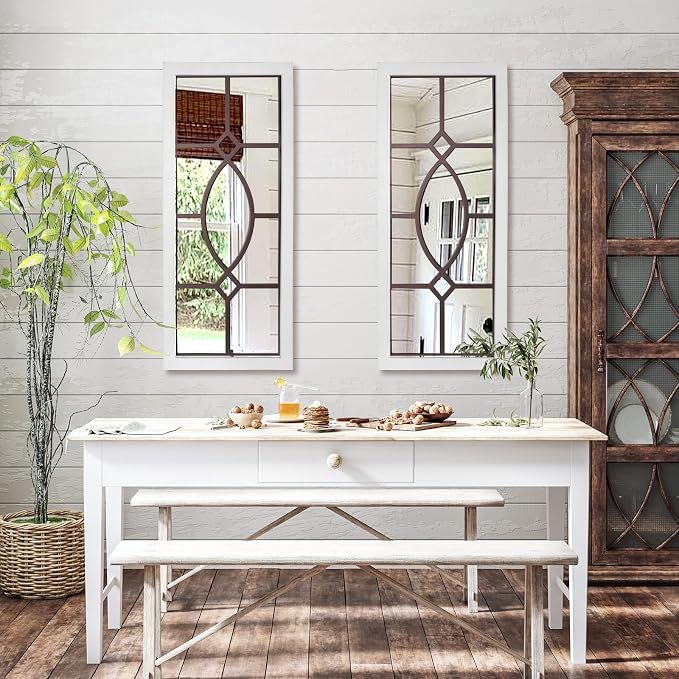 Farmhouse Mirror for Wall Decor: 43.3" x 17.7" Large Rustic Windowpane Mirrors with Wooden Frame- Decorative Entryway Mirror for Living Room/Bedroom/Hallway/Fireplace - Image 3