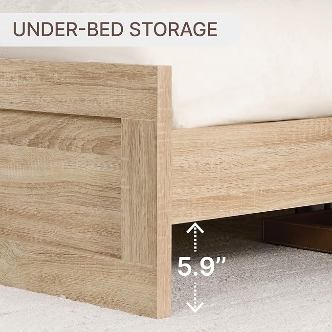 KISLOT Wood Bed Frame, Full Size Wooden Platform Bed Frame with Headboard and Footboard Mattress Foundation Farmhouse Bedroom Furniture No Box Spring Needed