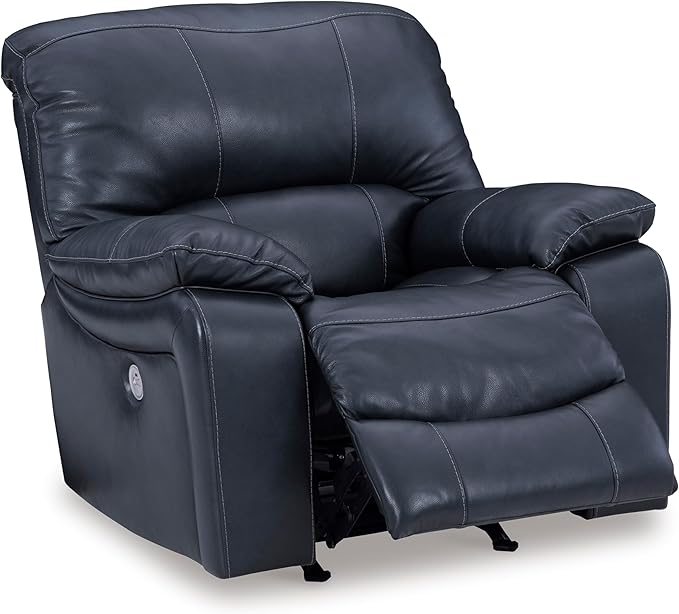 Signature Design By Ashley Leesworth Modern Power Rocker Recliner, USB Port, Gentle Rocking, Top Grain Leather and Matched Leather, 41" W x 41" D x 41" H, Blue
