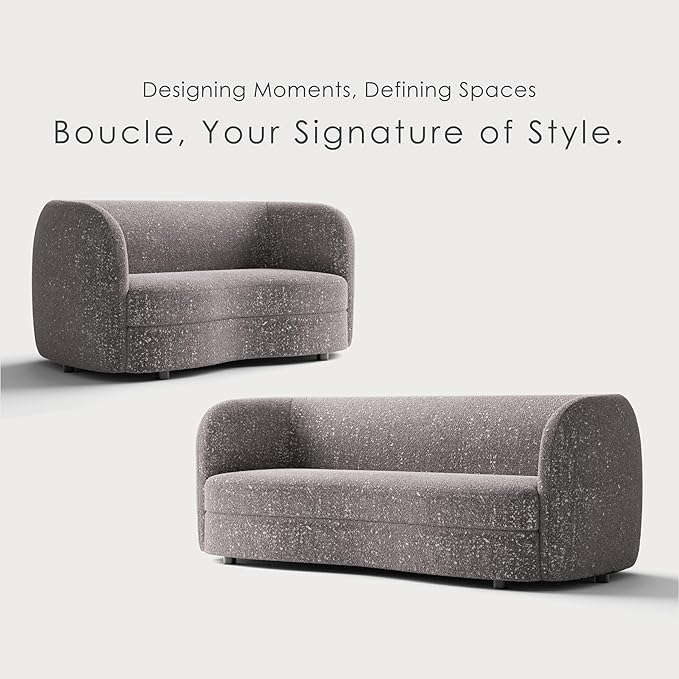Furniture of America Nimiane Modern Boucle 2 Piece Sofa and Loveseat Set with Curved Arms and Wooden Legs, Accent Furniture Sets for Living Room, Home Office, Bedroom, Charcoal Gray