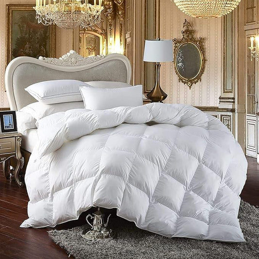 Luxurious All-Season Luxury Siberian Goose Down Comforter Duvet Insert 1200 Thread Count 120 X 98 inches, 100% Egyptian Cotton Down Feather Comforter (Palatial King, White Solid)