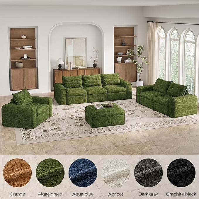 77" Cloud Loveseat Sofa, Deep Seat Couch with Pillows, Modern Comfortable Upholstery Boneless Sofa, 1 piece for Living Room, Bedroom, Apartment, Removable Cover，No Assembly Required, Algae Green