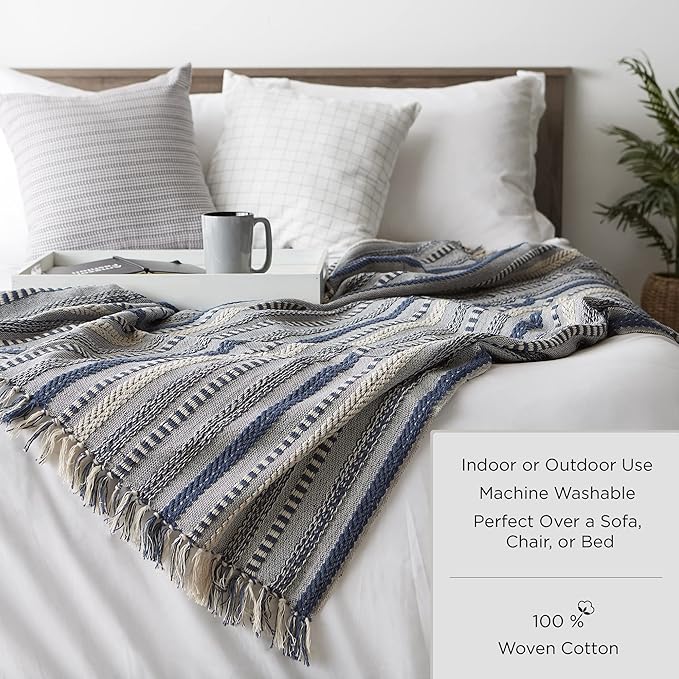 DII Braided Striped Decorative Throw Blanket, 50x60, Navy