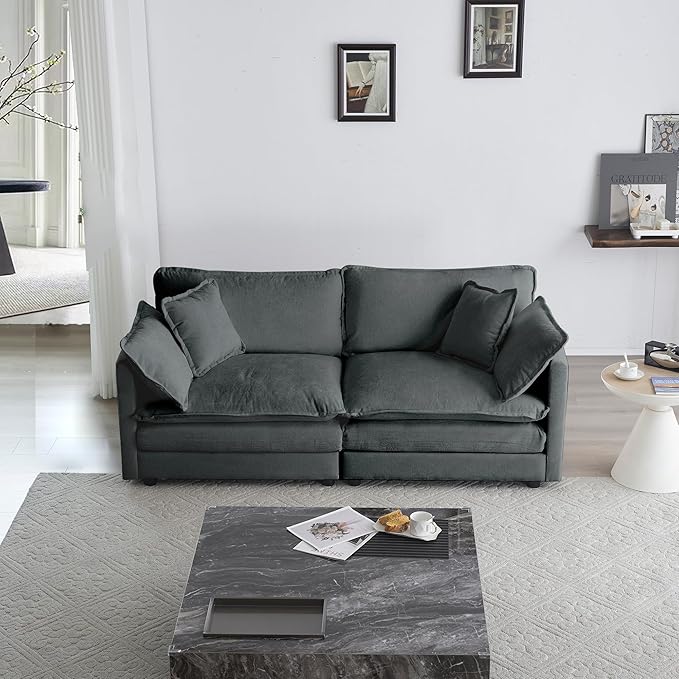 KEIKI Loveseat Sofa, Upholstered 2 Seater Couch, Oversized Sectional Sofa with 4 Pillows for Living Room Bedroom Office, Gray
