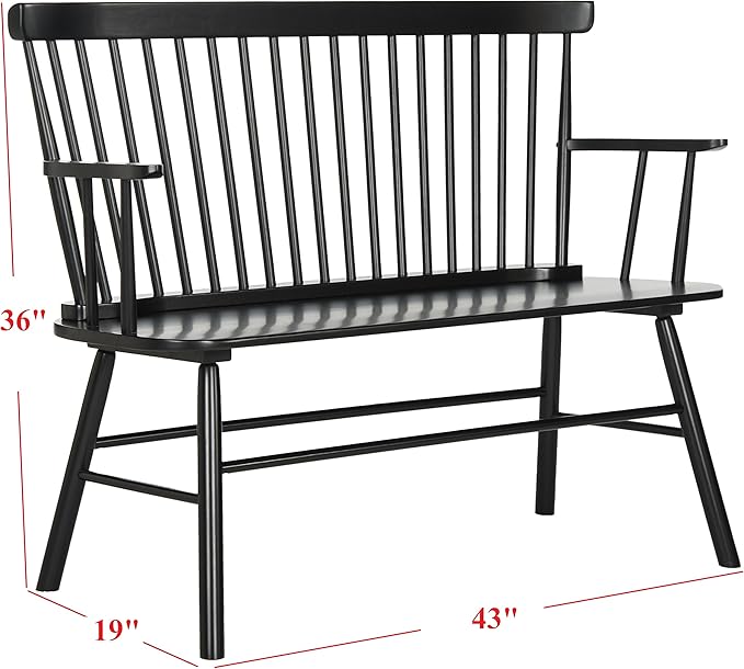 SAFAVIEH Home Collection – Addison Black Solid Wood Spindle Back Loveseat Bench, Farmhouse Settee for Entryway Living Room or Dining Area (AMH8513A)
