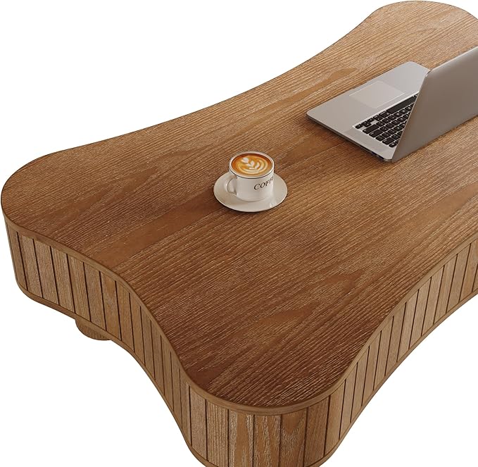 Cloud Lift Top Coffee Table with Storage, 42.52" Modern Lrregular Fluted Coffee Tables with Lifting Top,Cute Low Center Tables for Living Room, Apartment or Office-Walnut
