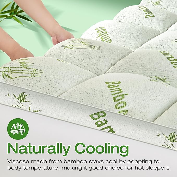 Mattress Topper Queen Size Viscose Derived from Bamboo, Thick Soft Pillow Top Mattress Pad Cover for Back Pain, Mattress Protector with 8-21 Inch Deep Pocket, White
