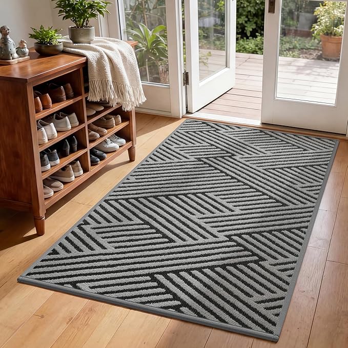 Door Mat Indoor Outside Entrance 36"x59", Low-Profile Non Slip Outdoor Inside Doormat Entryway Mat, Dirt Resistant Absorbent Front Porch Welcome Entry Mats, Washable Easy Clean, Grey by QiCaiJia