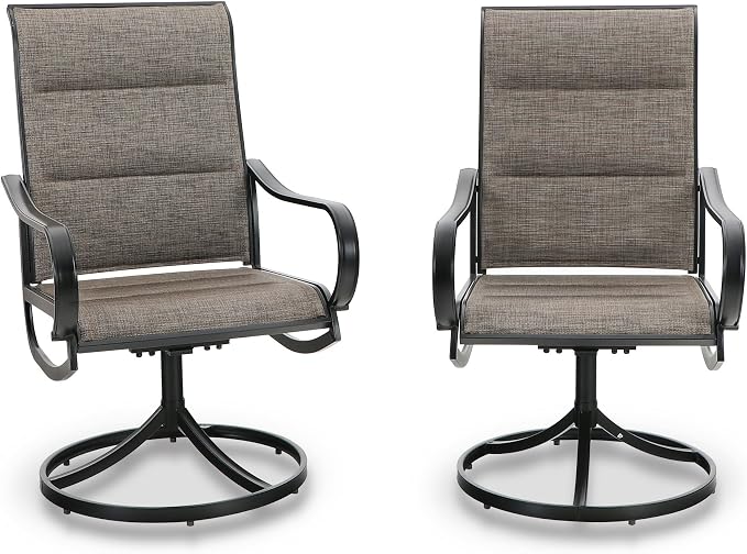 PHI VILLA Outdoor Swivel Patio Dining Chairs Set of 2, All Weather Patio Chair with Padded Textilene & Metal Frame for Outdoor Poolside Lawn Garden, Brown by PHIVILLA