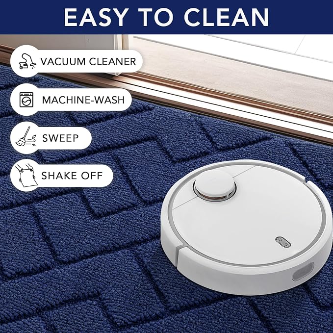 hicorfe Indoor Door Mat,Non Slip Door Mats,32"x48" Front Back Door Mat Rubber Backing,Absorbent Resist Dirt Entrance Inside Floor Mats for Entryway Washable Low-Profile(Navy Blue) - Image 6