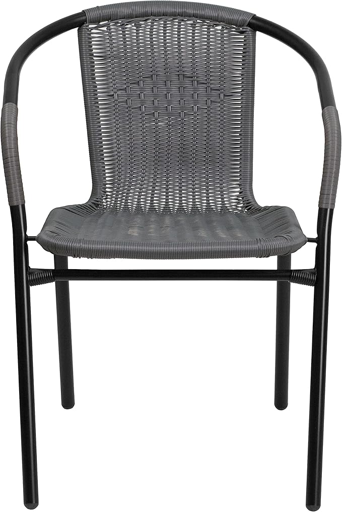 Flash Furniture Lila 2 Pack Gray Rattan Indoor-Outdoor Restaurant Stack Chair - Image 10