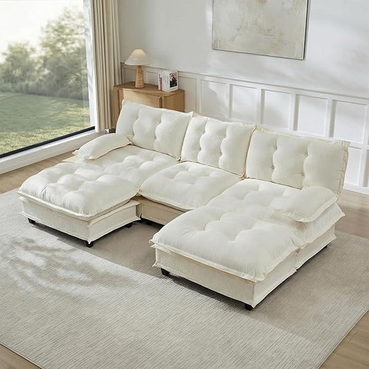 108" U Shaped Modular Sectional Sofa Couches for Living Room, Cloud Couch with Movable Ottomans, Comfy Chenille Sofa with Pillow-top Armrest for Bedroom Apartment | Free Combination, Tufted