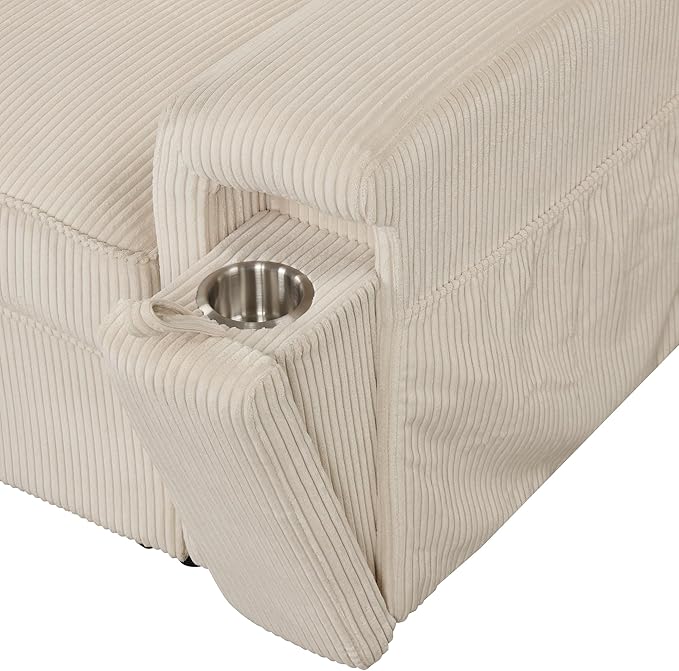 Modern Reversible Sleeper Sectional Sofa W/Pull Out Couch Bed and Large Capacity Storage Chaise, L-Shaped Corduroy Upholstered Sofa&Couch Convertible Sofabed with Hidden Cupholders for Living Room
