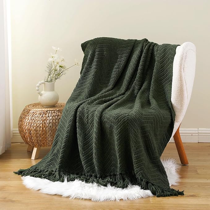 BATTILO HOME Olive Green Throw Blankets for Couch, Knitted Green Throw Blanket for Bed, Super Soft Warm Large Throws for Home Decor, 60" x 80"
