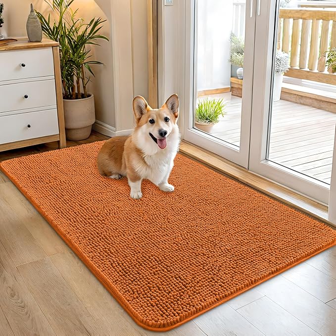OLANLY Dog Door Mat for Muddy Paws 45x27, Absorbs Moisture and Dirt, Absorbent Non-Slip Washable Doormat, Quick Dry Chenille Mud Mat for Dogs, Entry Indoor Entryway Carpet for Inside Floor, Clay by OLANLY