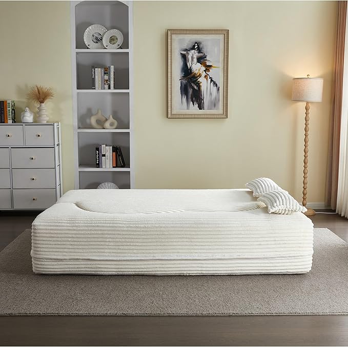 Ball & Cast 78" Convertible Sleeper Sofa Bed with Pillows, Corduroy Folding Mattress Couch Bed, Floor Futon Sofa Comfy Compressed Cloud Couch for Living Room,Beige